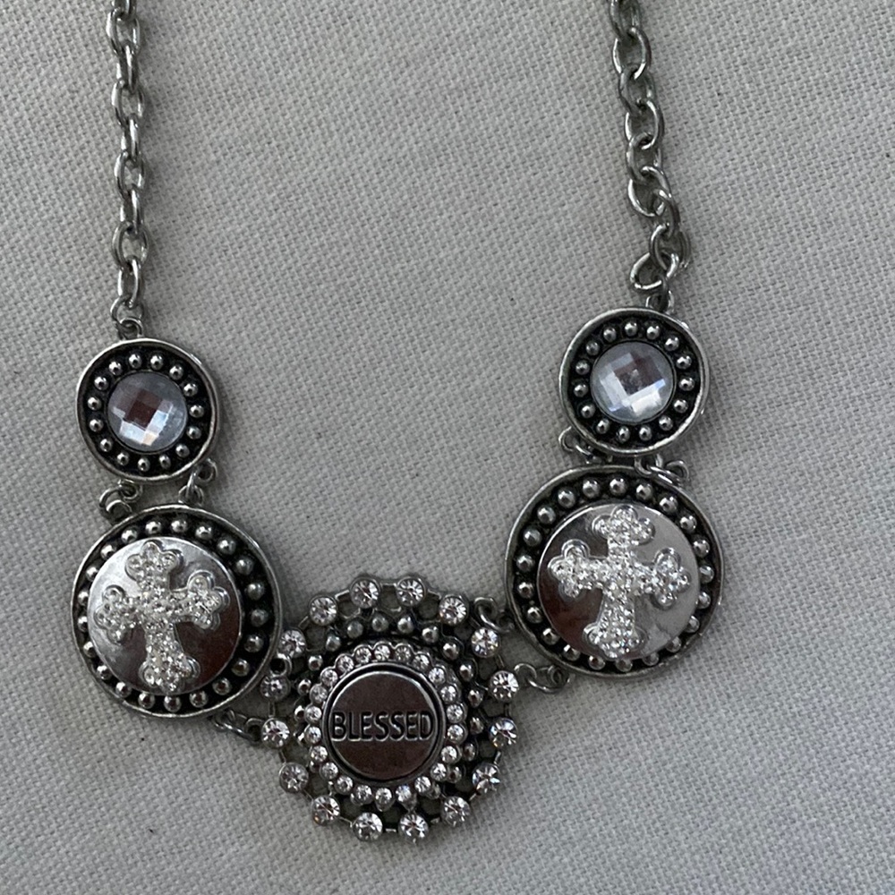 Beautiful Rhinestone Necklace with Two Cross Snaps and One Blessed Snap